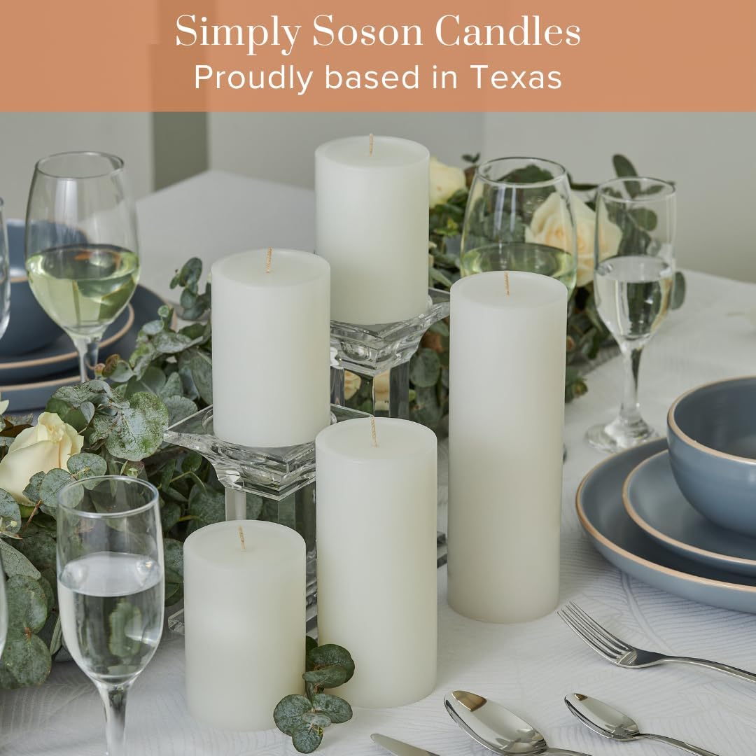 Simply Soson White Pillar Candles 3x4, Set of 6, Unscented Bulk Pack