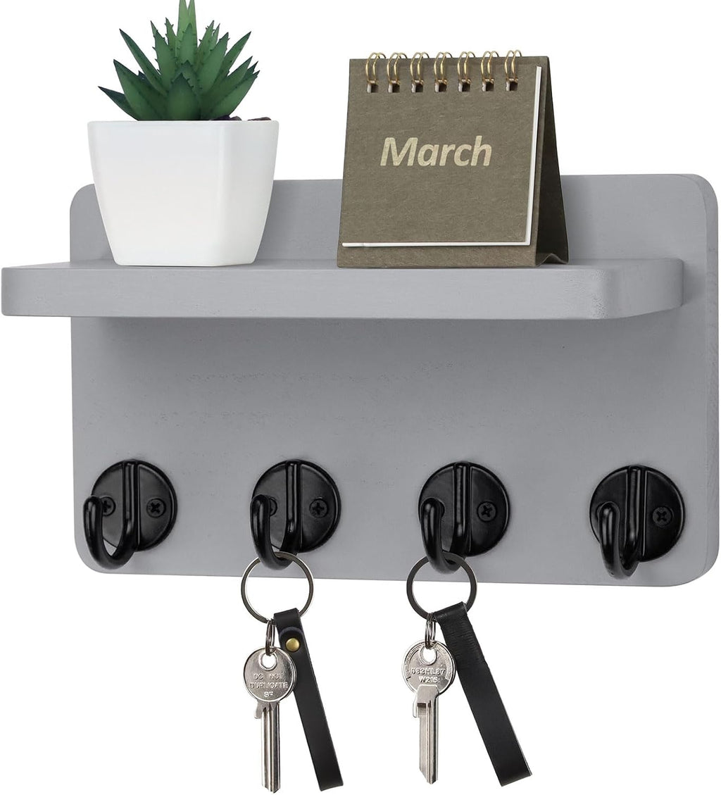 Nekon Key Holder Wall Mount, 8.5 Inch Wall Shelf, Gray