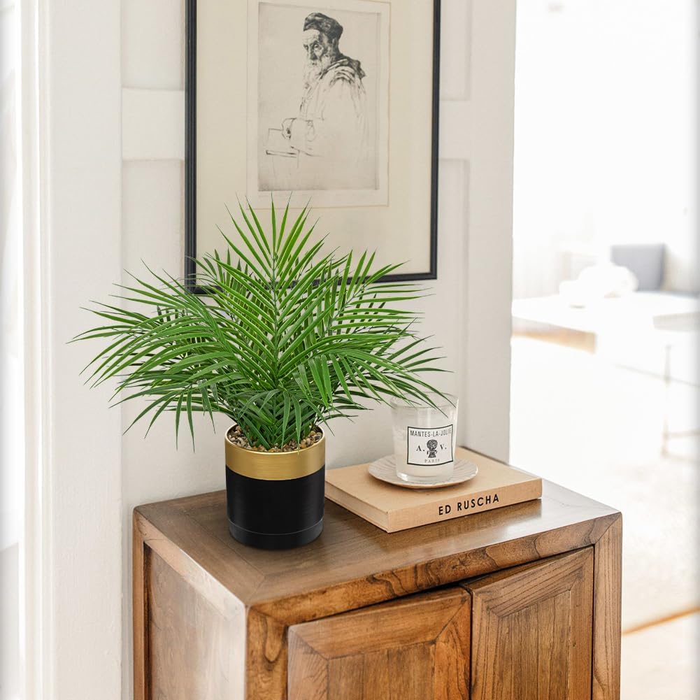 Briful Artificial Palm Plant in Metal Pot, 18.1" Small Faux Areca Palm Tree