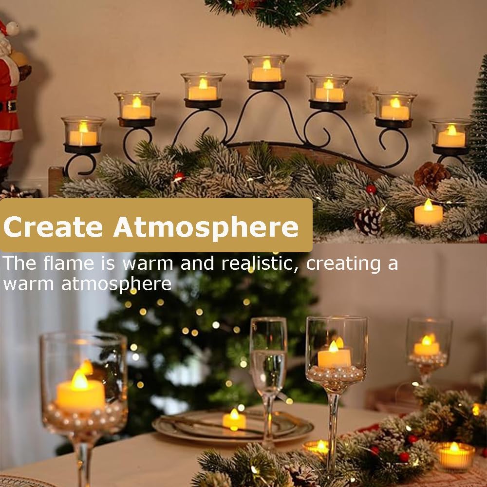 12 PCS Warm White Flickering Tea Light Candles with Timer