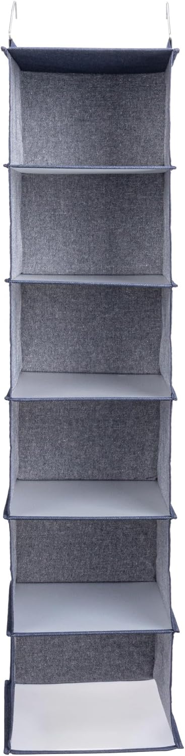 Household Essentials Hanging Cotton Blend Closet Organizer with 6 Storage Shelves, Denim