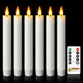7 Inches Dripless Flameless Taper Candles with Remote Timer Dimmer, Real Wax Battery Candlesticks, 3D Flame Fake Candlesticks for Home Wedding Christmas Decor, White, 6 Pcs