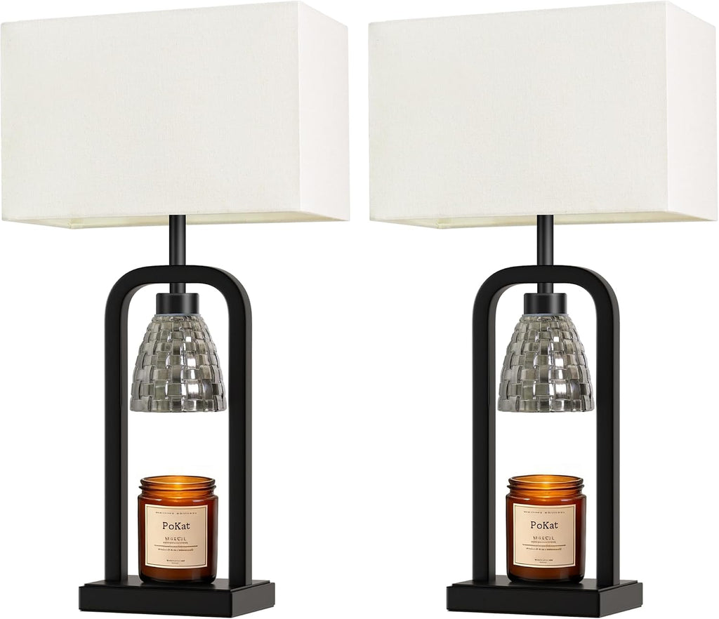 PoKat 21.5'' Matte Black Table Lamps Set of 2 with Candle Warmer & Gift Box