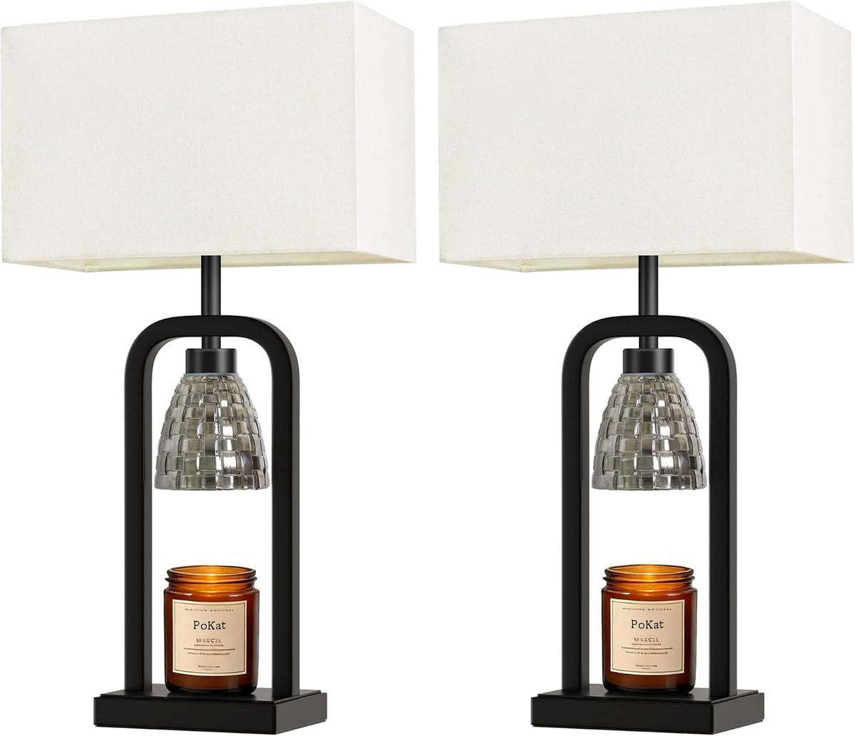 PoKat 21.5'' Matte Black Table Lamps Set of 2 with Candle Warmer & Gift Box