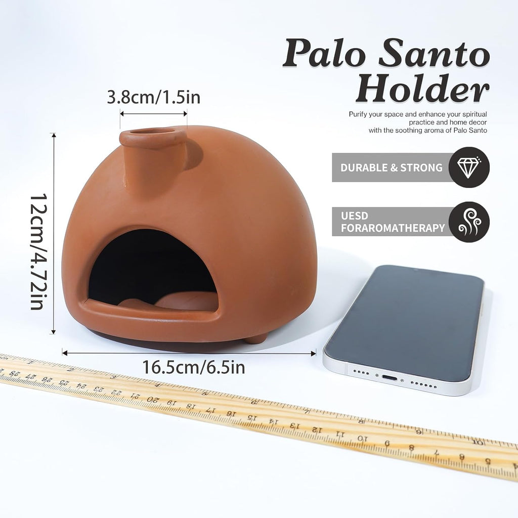 Large Terracotta Palo Santo Holder - Chiminea Incense Dish with Chimney