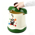 Cute Mini Desktop Trash Can - Small Desk Garbage Bin with One-Touch Press Lid - 6.3 Inch Plastic Waste Basket for Home Office, Bedroom, Vanity, Car - Cat Design (Green)