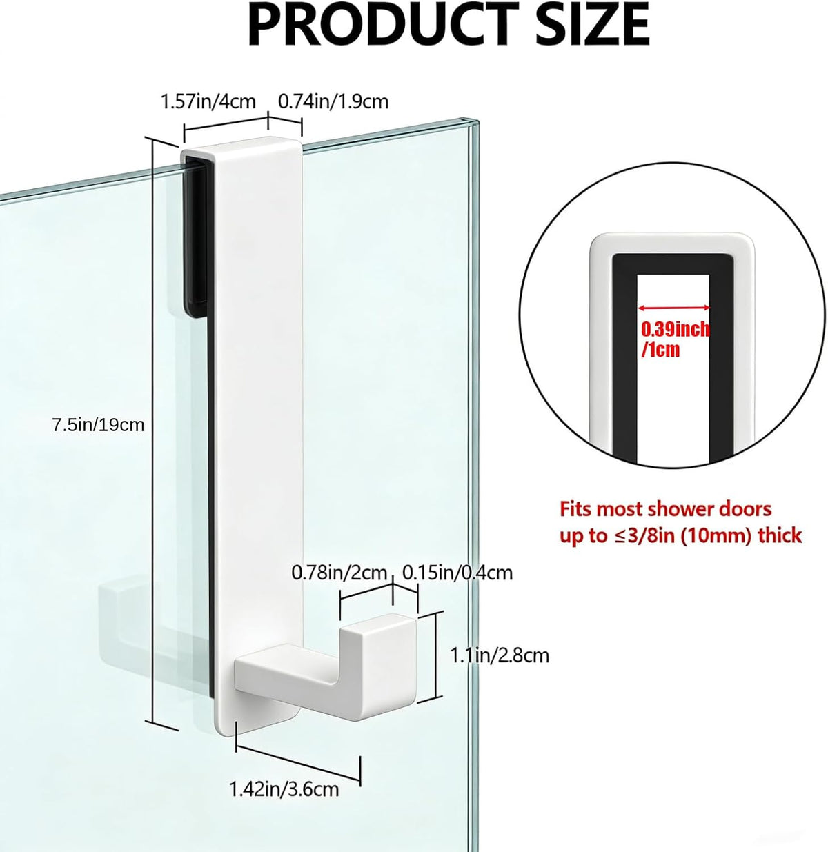 PMMASTO 7.5 Inch Hooks for 3/8 Inch Glass, White- L Shape