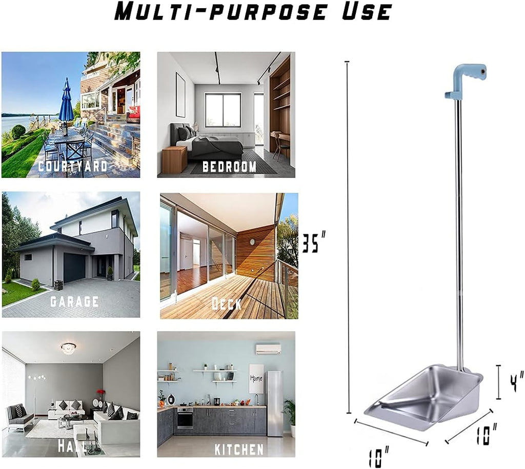 YONILL Dust Pans with Long Handle - Metal Upright Dustpan Heavy Duty, 35" Long Handled Stand Up Dustpans for Lobby, Garage, Home and Yard (Dustpan only)