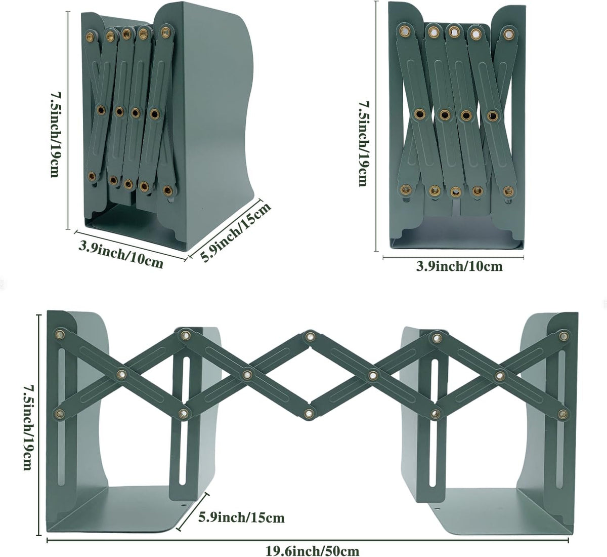 Adjustable Bookends Non Skid Decorative Bookends,Metal Bookend for Heavy Books,Bookshelf Organizer Holder for Books and Magazines for Desk(Green)