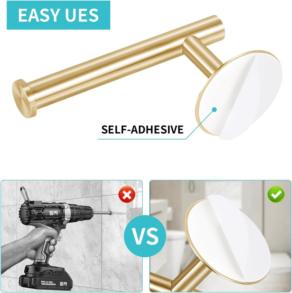 Yagoo Adhesive Toilet Paper Holder, Rustproof Toilet Roll Holder(1, Gold)
