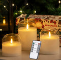 volnyus Clear Glass Flameless Candles with Remote Battery Operated Flickering LED Pillar Candles Real Wax Wick Φ 3" H 4" 5" 6", White
