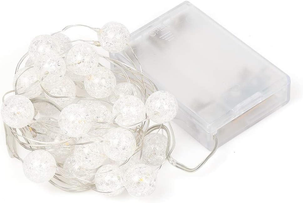 Globe String Lights for Bedroom, Decorative Lightning, Christmas Lights, Crystal Crackle Ball Lights 10Ft 30 LED Soft White Battery Operated Fairy Lights Perfect for Valentine's Day Decor