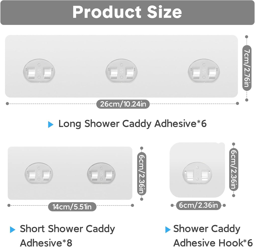 20 Pack Shower Caddy Adhesive Replacement, Strong Adhesive Hooks for Shower Caddy, Waterproof Shower Adhesive Strips, No Drilling,for Bathroom Storage Shelves and Kitchen Racks