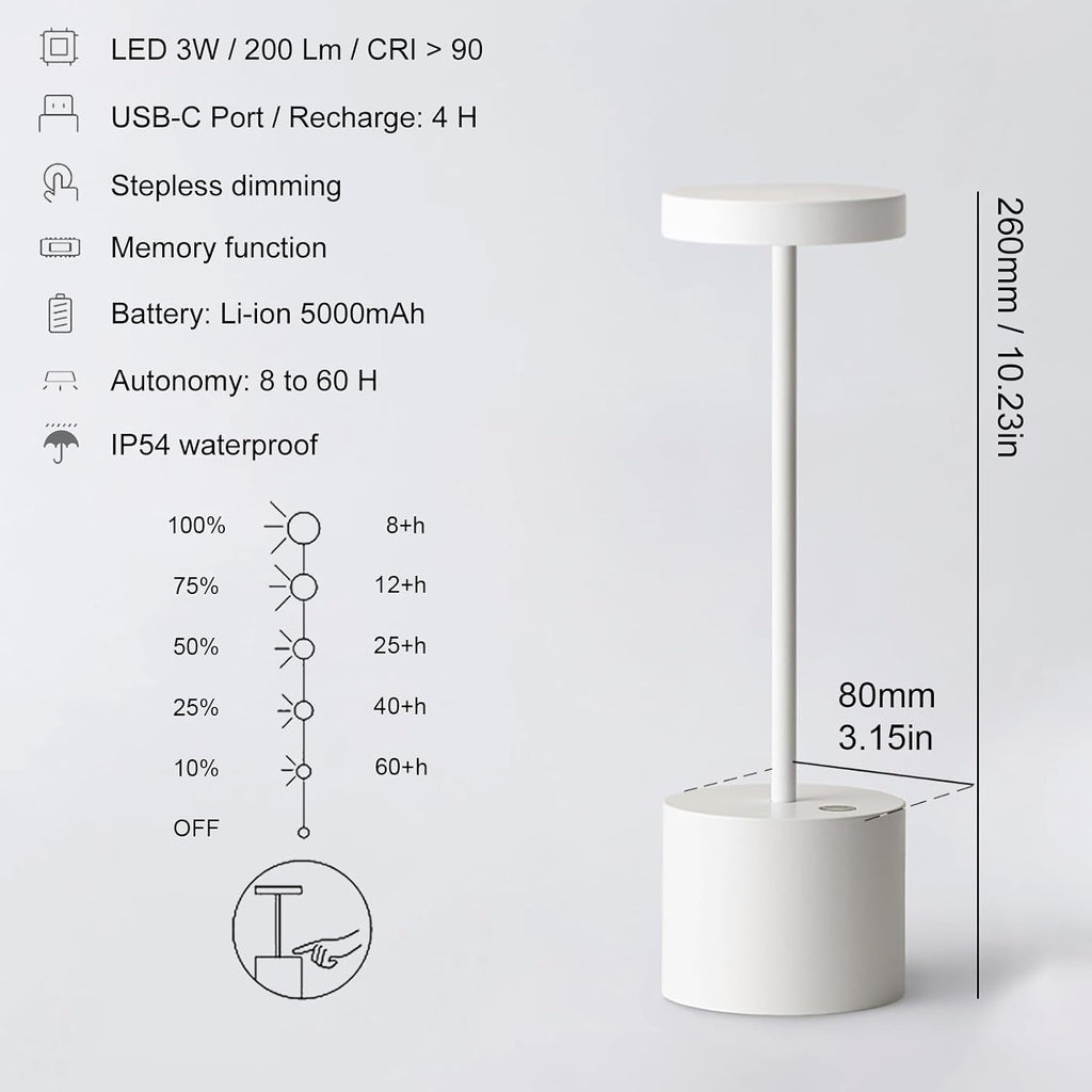 Cordless Rechargeable LED Table Lamp Set of 2, White