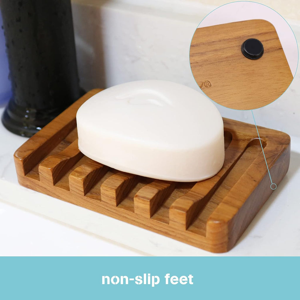 HTB Soap Dish with Slanted Waterfall Design,Teak Wood Bar Soap Holder