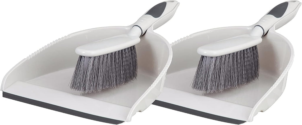 Dustpan and Brush Set, Hand Broom with Ergonomic Grip Handle - Rubber Edge for Easy Dirt Pickup, Durable Material - Grey & Blue Hand Brush by Superio, 2-Pack (Gray, 2-Pack)