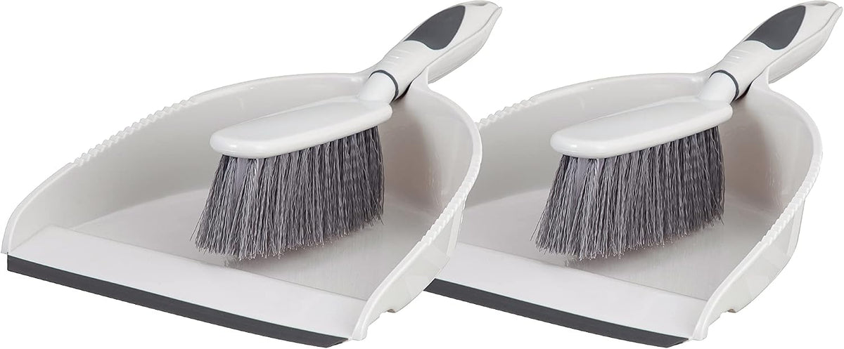 Dustpan and Brush Set, Hand Broom with Ergonomic Grip Handle - Rubber Edge for Easy Dirt Pickup, Durable Material - Grey & Blue Hand Brush by Superio, 2-Pack (Gray, 2-Pack)