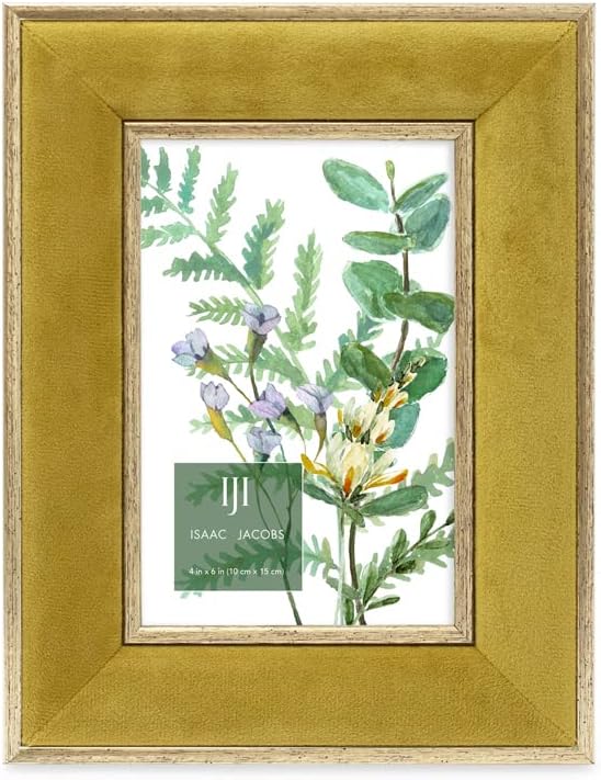 Isaac Jacobs 4x6 Mustard Velvet Picture Frame w/Metallic Gold Double Border