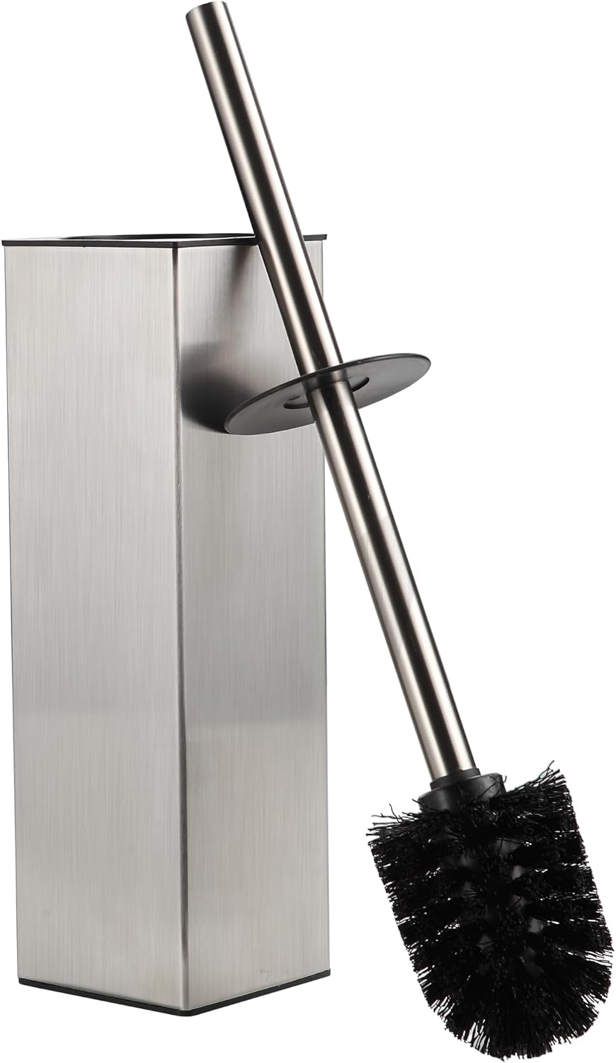 BGL Square Toilet Brush with Holder,Stainless Steel Rubber Painted Toilet Bowl Brush and Holder for Bathroom,2 Cleaner Brush Heads,Brushed Nickel