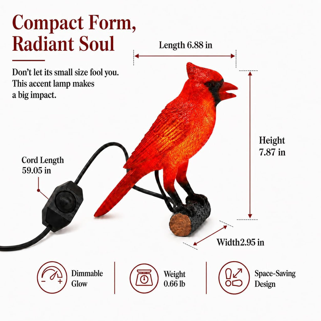OVANUS Cardinal Lamp, Red Resin Bird Night Light with Dimmer