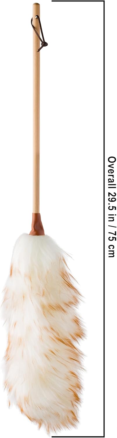 Redecker Lambswool Duster, Natural Magnet for Dust and Fine Particles, Cleans Without Scratching, Untreated Lambswool and Untreated Wooden Handle, 27-1/2 inches, Made in Belgium