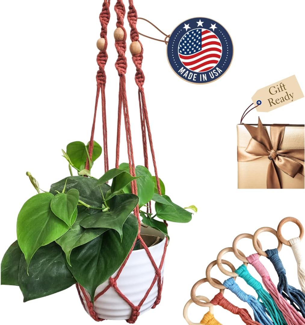 Macrame plant hanger 3ft beaded plant hanger for pots 4-8” for live plants indoor and outdoor decor hanging plant holder Boho décor Plant stand indoor Hanging planter for plant pots (Cafe Latte)
