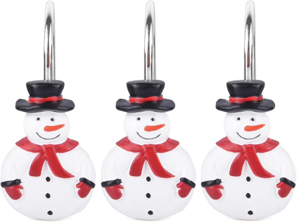 Christmas Decorative Shower Curtain Hooks 12Pcs Xmas Snowman Rust Proof Shower Curtain Hook Rings for Bathroom Living Room Decoration
