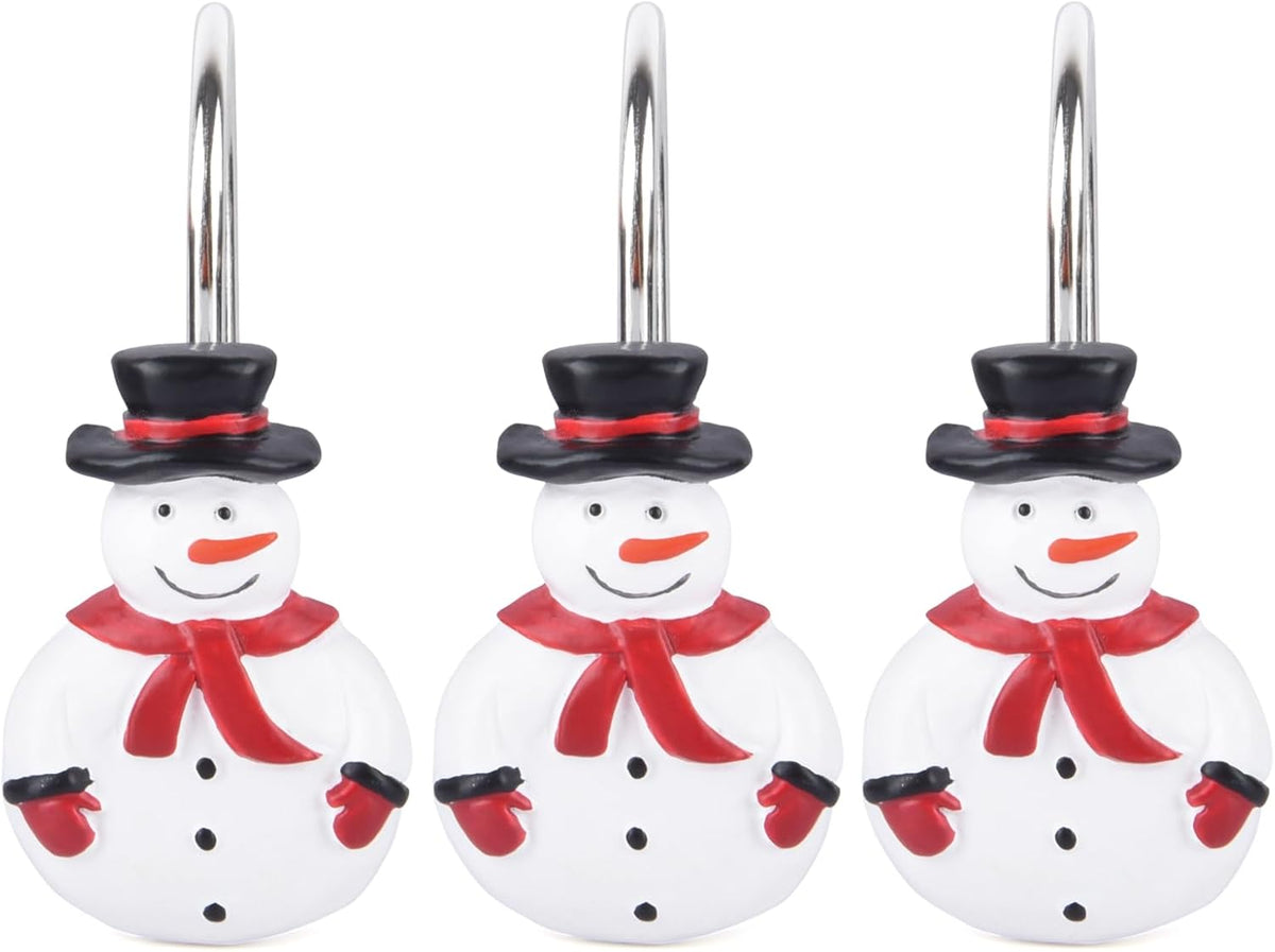 Christmas Decorative Shower Curtain Hooks 12Pcs Xmas Snowman Rust Proof Shower Curtain Hook Rings for Bathroom Living Room Decoration