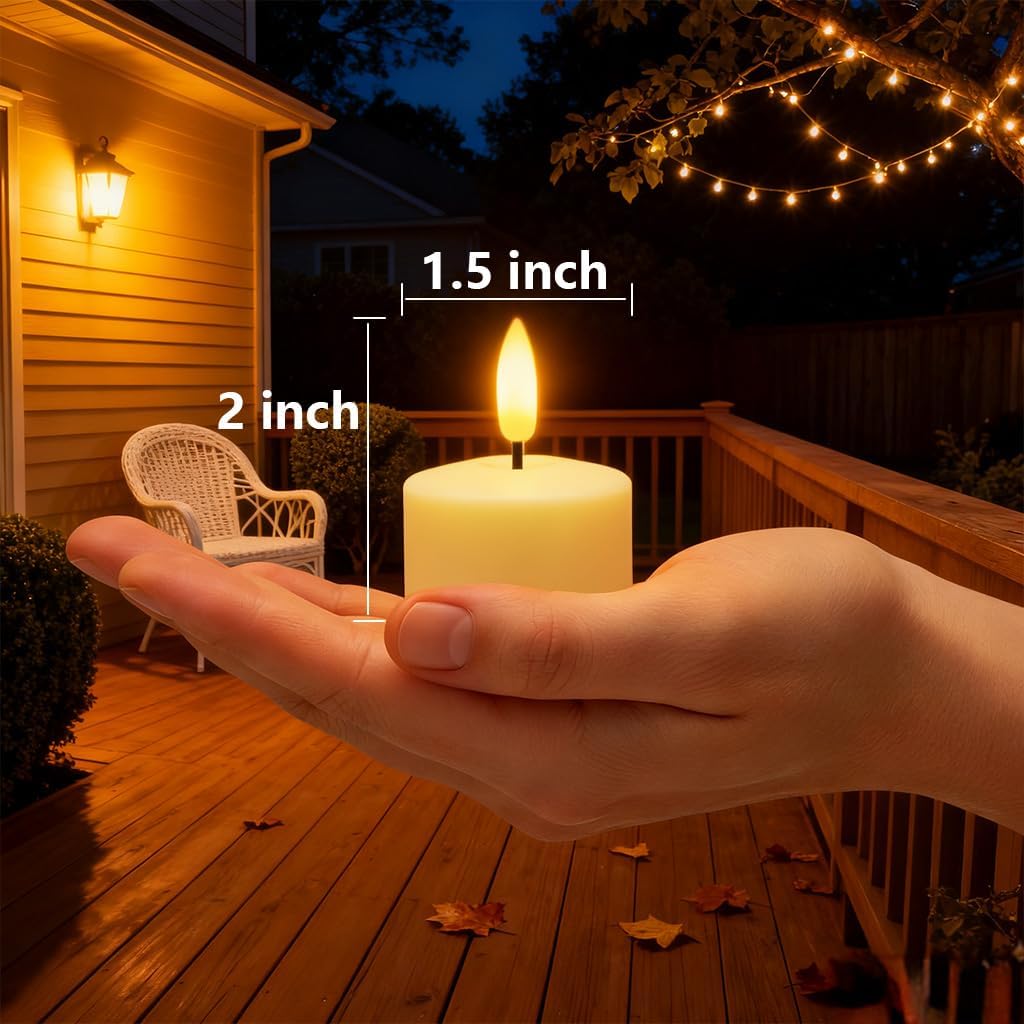 Flameless Rechargeable Tea Lights with Remote Timer - LED Electric Candles Realistic Flickering for Valentines Decor, Wedding Table, Home Decoration 12-Pack (Φ 1-1/2''×H 2'')