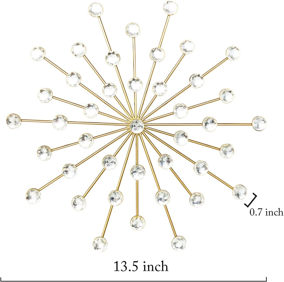 ZEXUIRU 3 Set Gold Starburst Wall Art for Home Decor Metal Bling Crystal Rhinestones Sunburst Wall Decor Sparkling Rhinestone Art Accent Gold - 13in