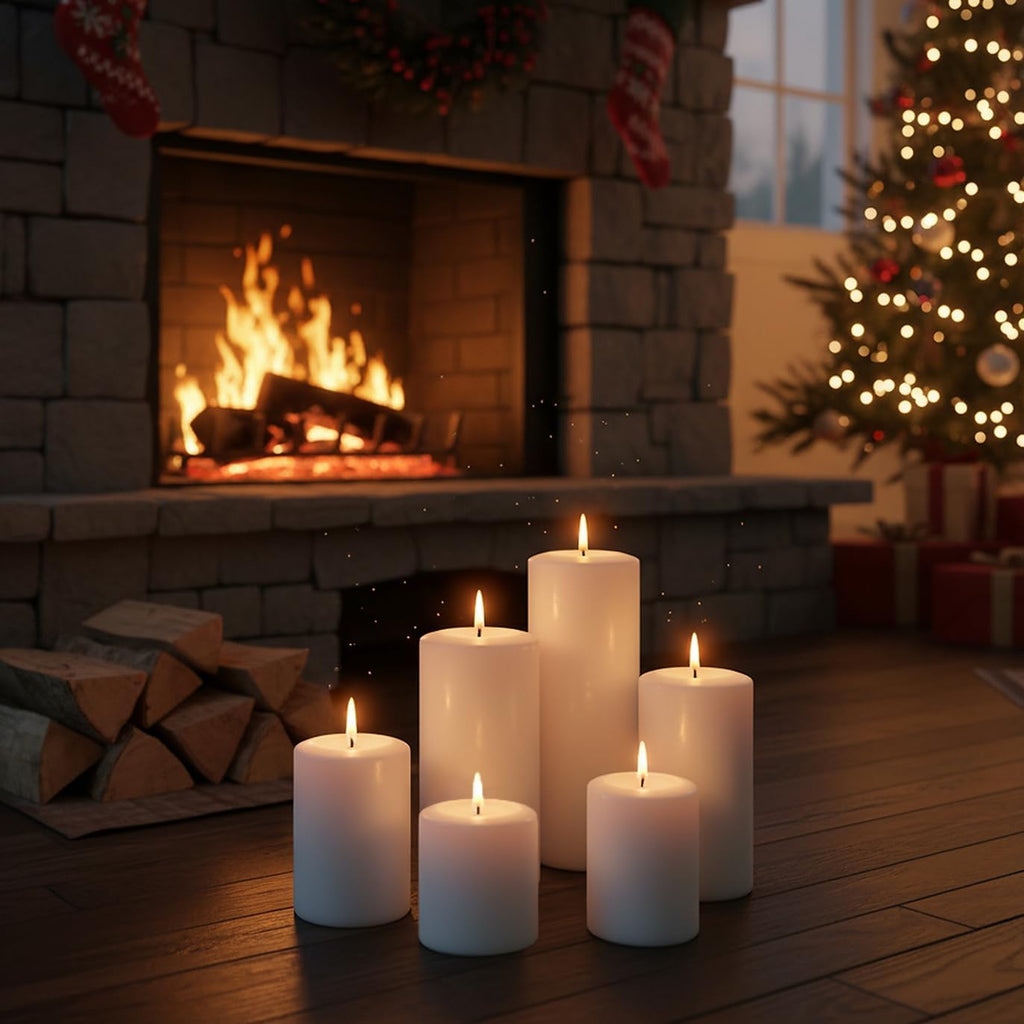 12 Pack Ivory Pillar Candles Bulk Set, 3x3/6/8 Inch - 4 Each Size, Dripless Smokeless Clean Burning for Wedding Centerpieces, Home Decor, Church, Romantic Ambiance！
