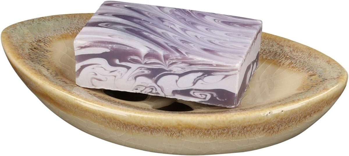 Ceramic Soap Dish with Self Draining Tray for Bar Soap, Bathroom, Kitchen (Ivory No.3)