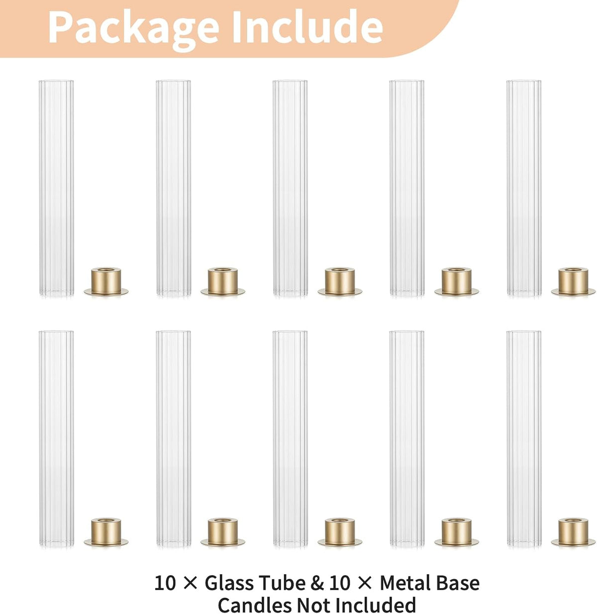 NUPTIO Hurricane Glass Candle Holders, Set of 10 Gold Taper Candle Holders