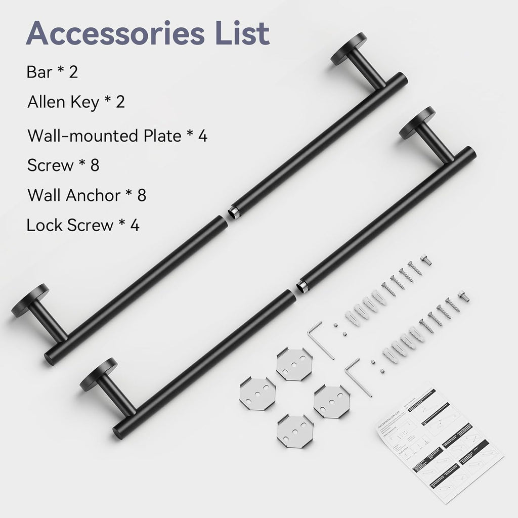 Matte Black Towel Bar, 24 Inch Towel Rack for Bathroom Wall-Mounted