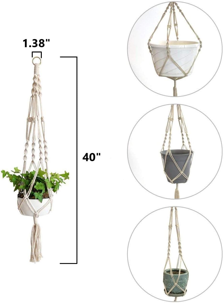 Macrame Plant Hanger Basket Liners Cotton Rope 40 inch 4 Legs, Elegant for Home Garden, Patio and Office, Indoor & Outdoor Decoration (2 Packs)