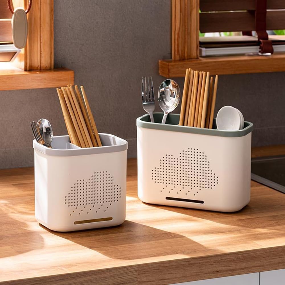 2 Slots Toothbrush Holder and Toothpaste Holder with Drain Hole, Detachable Easy Cleaning Multi-Functional Organizer Caddy Storage for Bathroom Vanity Sink Kitchen (White+Gray 2 compartments)