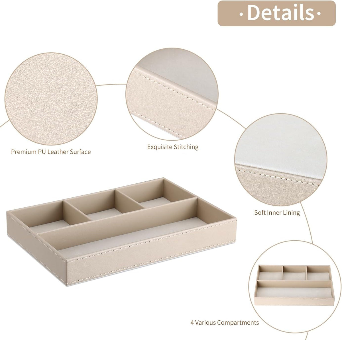 GORESE PU Leather Valet Tray, Stackable Jewelry Trays for Dresser, Drawer Nightstand Organizer Bedside Trays for Men Women, Entryway Desk Catchall Tray for Trinket, Key, Purse, Watch, Cologne, Beige