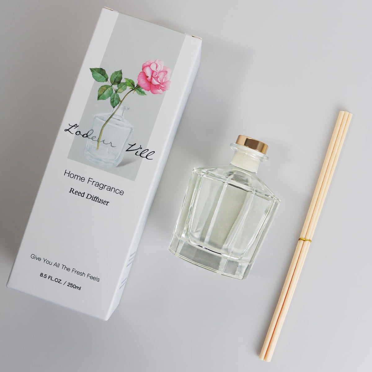 L'odeur Vill Reed Diffuser, 8.5 Oz(250ml) Juicy Lemon Bathroom Diffuser with 10 Sticks, Scented Diffuser Home Fragrance Essential Oil Reed Diffuser Set for Home Large Rooms Bathroom Shelf Decor