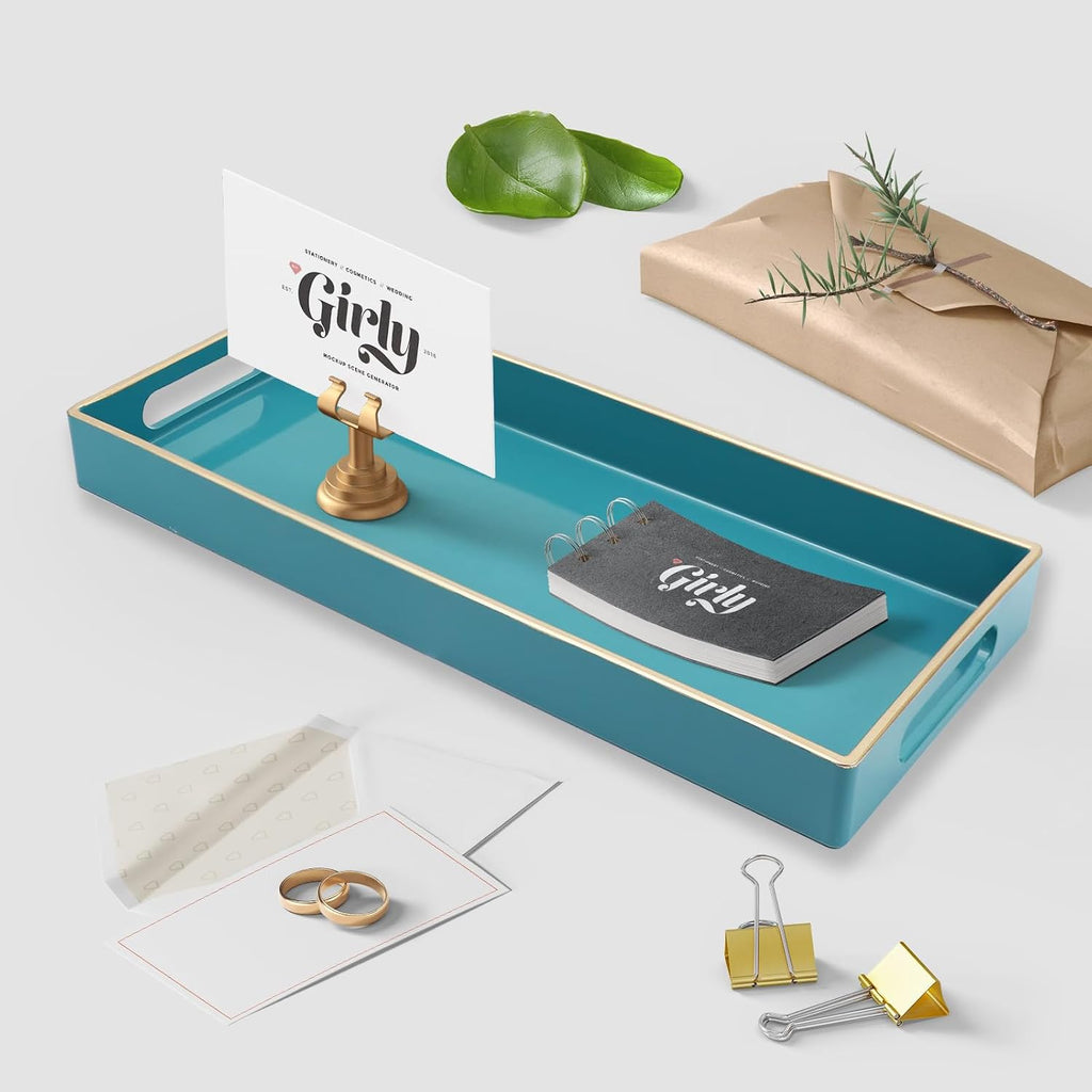 Teal Blue Vanity Tray with Handles, 5.9"*13.7"