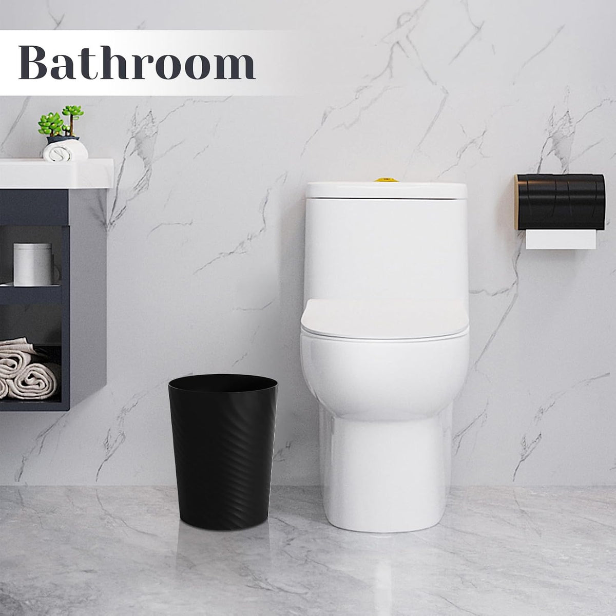 UUJOLY Small Bathroom Trash Can with Bags Garbage Can, 3 Pack, Black