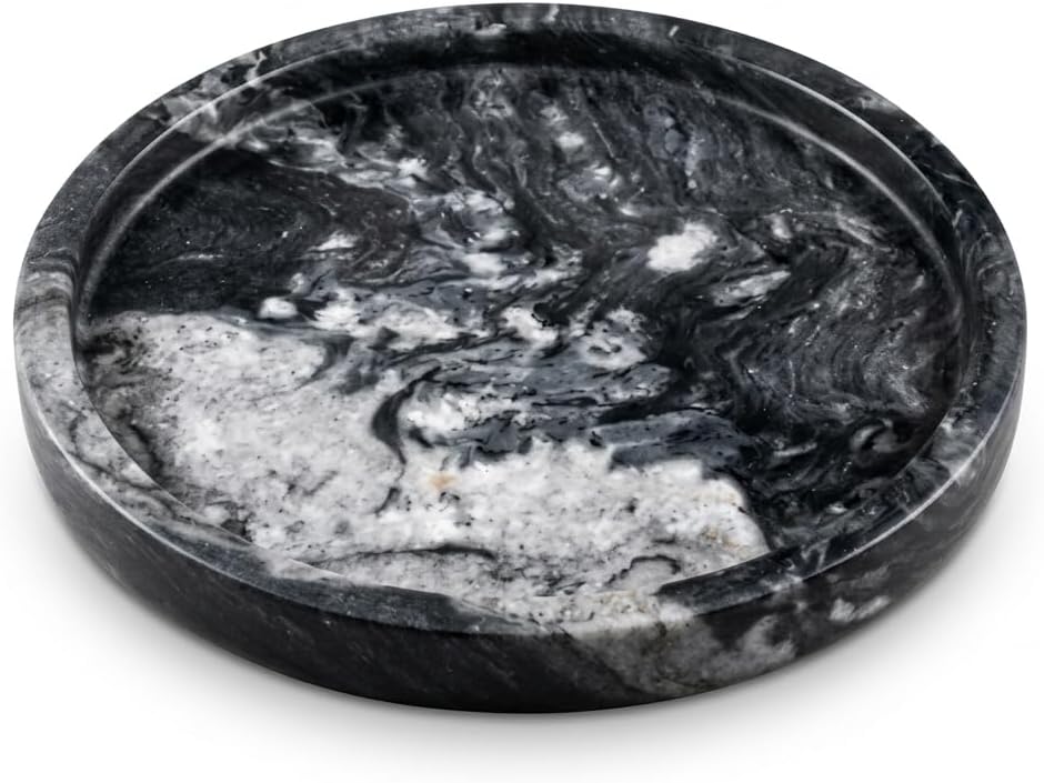 Round Grooved Marble Tray, 10-Inch Polished Natural Stone Serving Platter | Heavyweight 5lb Decorative Vanity Tray for Kitchen, Bathroom, Coffee Bar, Perfume Organizer & Charcuterie Board