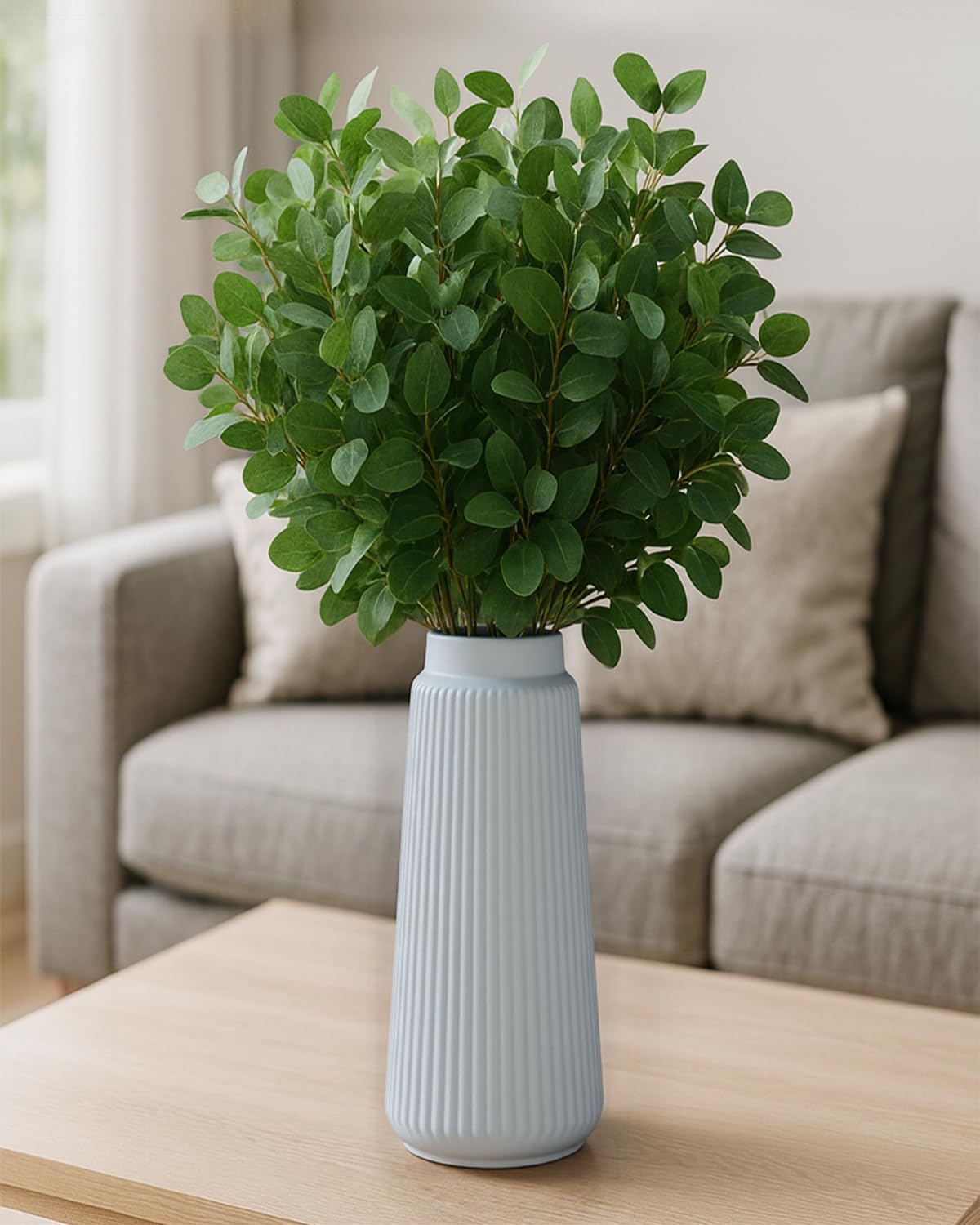 vensovo 8 Inch Glossy White Ceramic Vase, Conical Ribbed Flower Vase