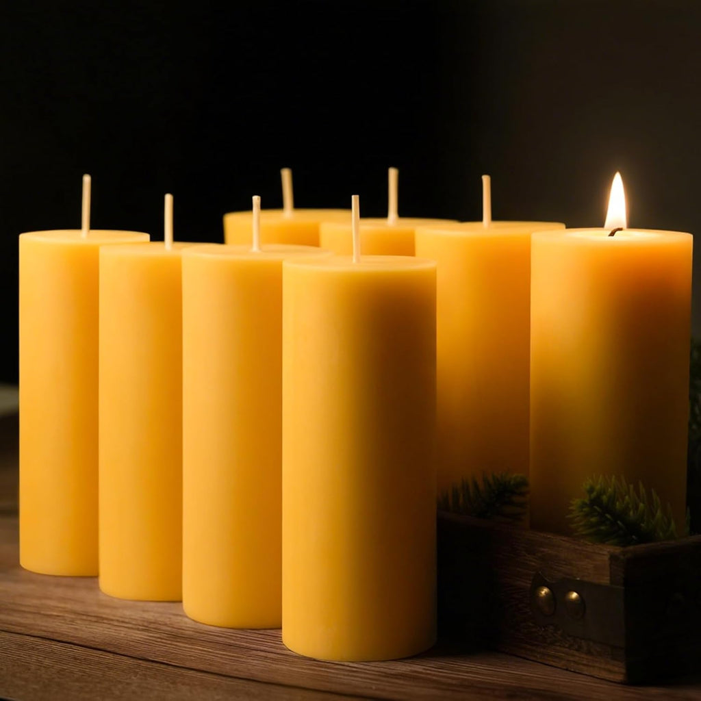 Beeswax Pillar Candles 2x5 Inch 8 Pack, Unscented Bee Wax