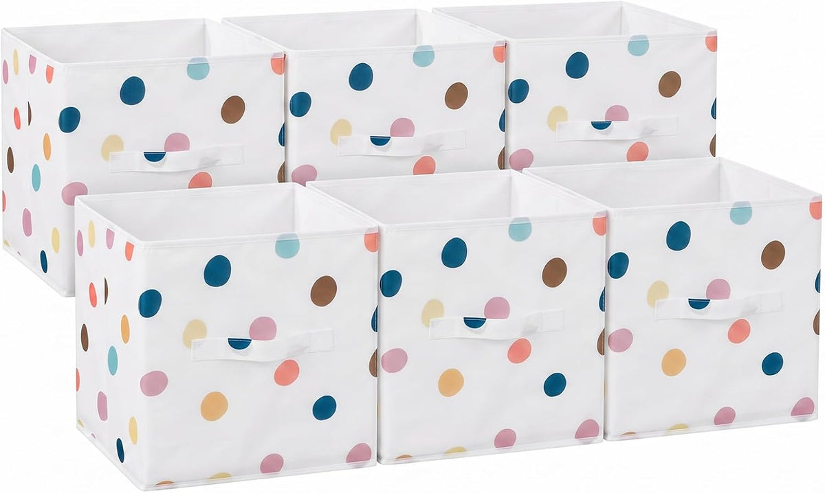 6 Pcs 11 Inch Boho Dots Cube Storage Bins Collapsible Storage Organizer with Handles Fabric Container Baskets for Closet Clothes Toys Book Room Home Organization