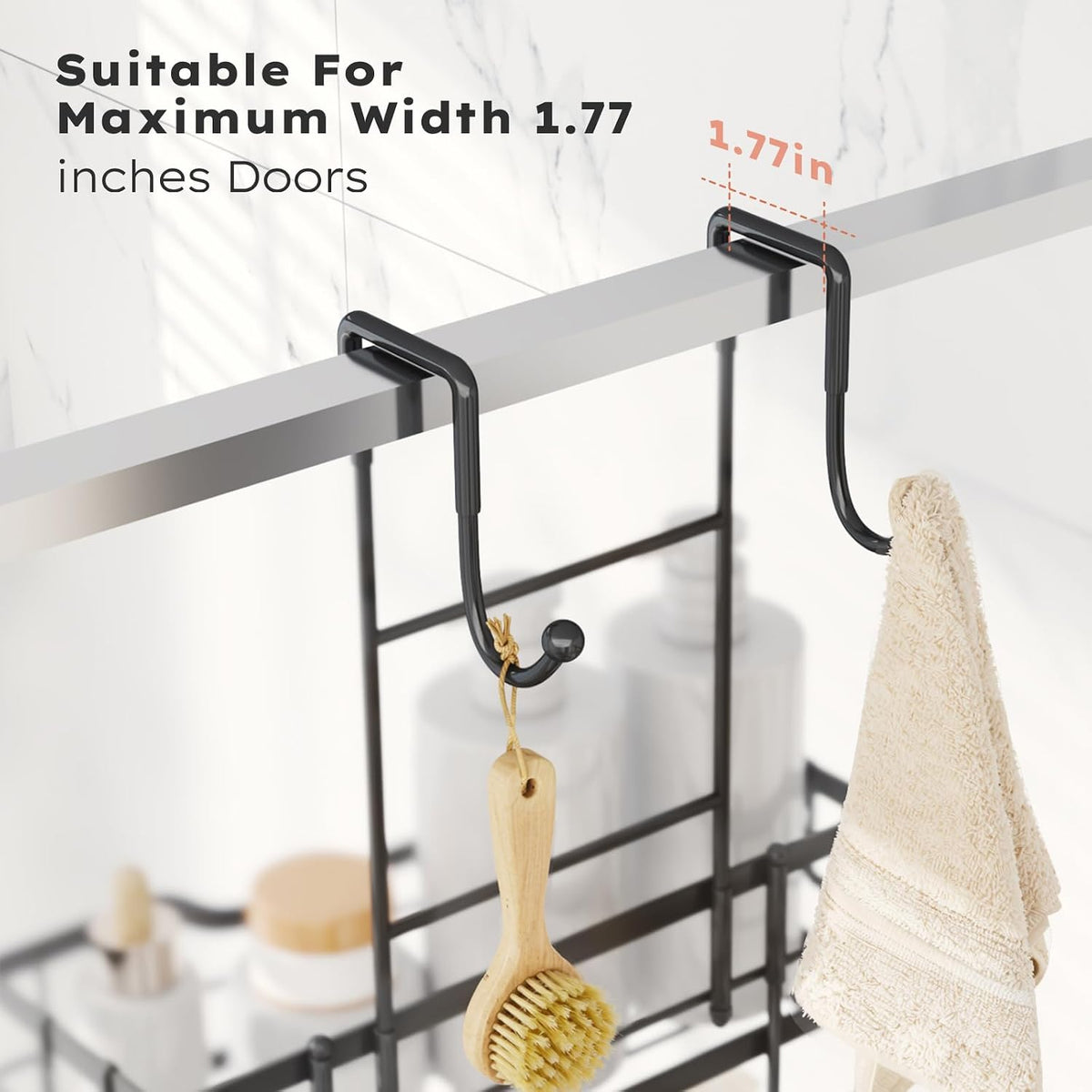 Consumest Over Door Shower Caddy - 2 Tier Shower Shelves Hanging with Soap Holders, Large Capacity Shower Organizer with 4 Hooks, Bathroom Rack and Storage, Black