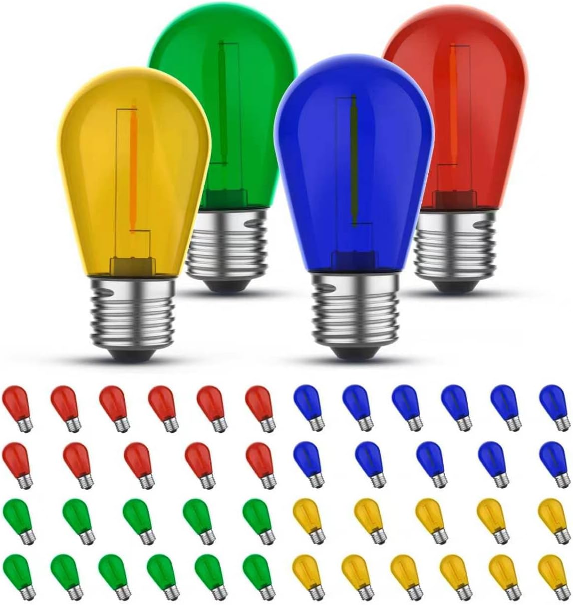 GvvooHome Colored Light Bulbs 48 Pack, S14 Bulbs for Outdoor String Lights