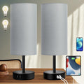 Yarra-Decor Bedside Lamps with USB Port - Touch Control Table Lamp for Bedroom 3 Way Dimmable Nightstand Lamp Set of 2 with Round Grey Fabric Shade for Living Room, Dorm, Home Office (Grey, 2 Pack)