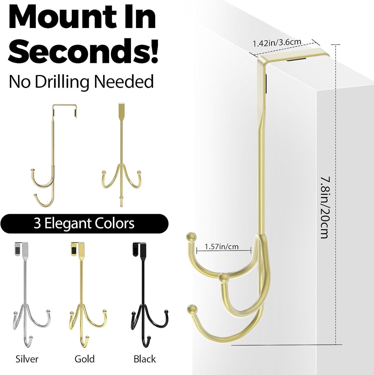 Over The Door Hooks Gold, Door Hooks for Hanging Towels, Coats