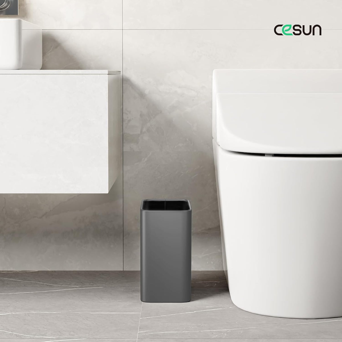 Cesun Small Bathroom Trash Can, 2.1 Gallons, Under Sink Wastebasket, Gray