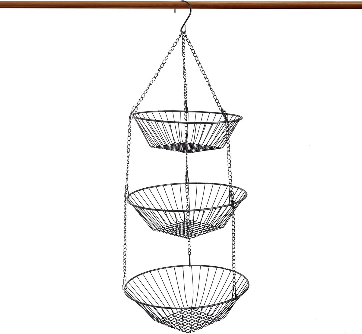 JUNCHU CHERRY 3-Tier Wire Fruit Hanging Basket 2 Packs,non-Punching Wall Hanging Storage,Kitchen Bathroom Organization Basket,Suitable for Bathroom,Kitchen,Closet,Garden,Black